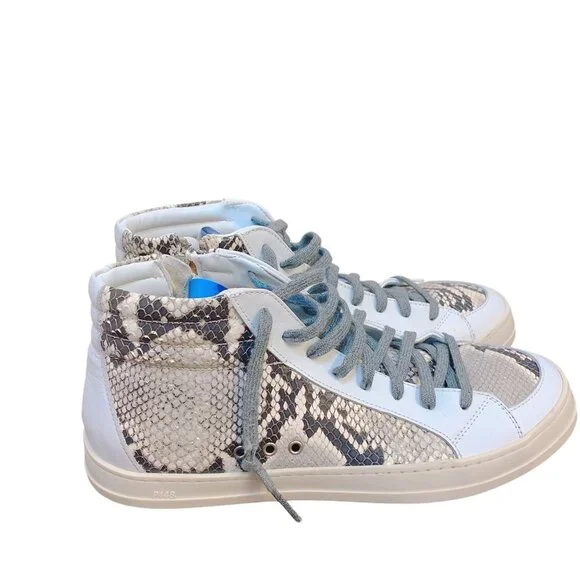 P448 Womens Snake Print High-Top Sneakers Side Zipper Lace Closure